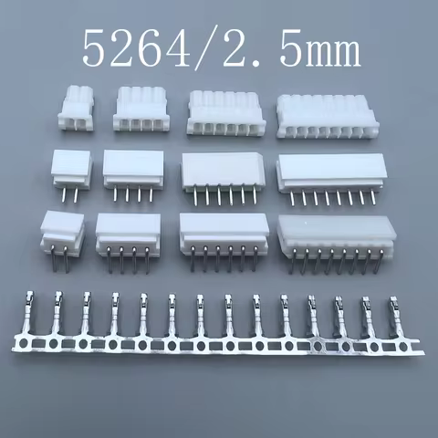 50pcs 5264 2.5mm Pitch Connector 2P 3P 4P 5P 6P 7P 8P 9P 10P 11P 12P Straight/Curved needle Housing 