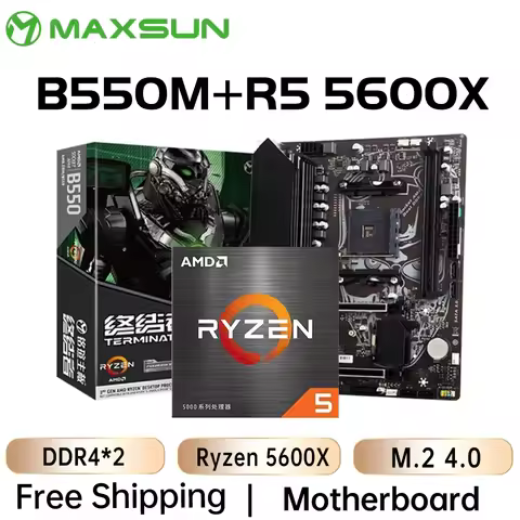 MAXSUN Gaming Motherboard Combo Terminator B550M with CPU AMD Ryzen 5 5600X DDR4 RAM M.2 SATA3 Compu
