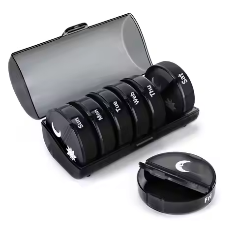 Weekly Pill Organizer Pill Box 2 Times a Day (AM/PM) 7 Day Pill Case, Round Travel Medicine Organize