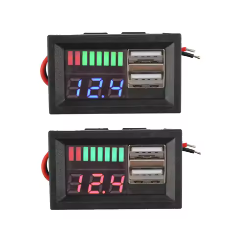 Dual USB 5V 2A Car Voltmeter Voltage Meter Panel 12V-24V 3S-7S Lithium Battery Capacity Indicator Po