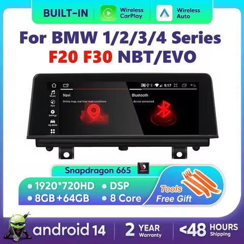 Wireless Carplay Android 14 For BMW F20 F30 F21 F22 F31 F32 F33 F34 F36 NBT EVO Multimedia Player Au