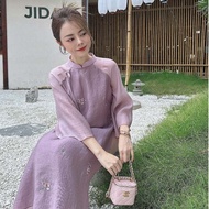 Áo dài cách tân 4 tà dáng suông Giao Ánh thiết kế by Linn Design chất liệu tơ mềm thêu vô cùng trẻ t