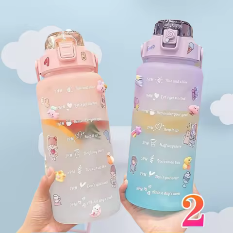 2 Liter Water Bottle Stay Hydrated Motivated Leak proof Plastic Sport Bottle Reminder Times Sports O