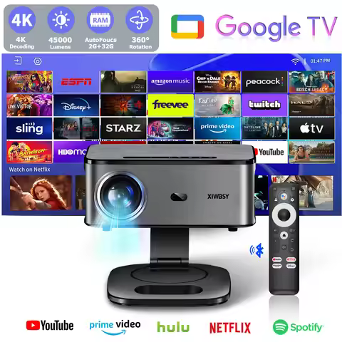 XIWBSY 46000Lumens Google TV Projector Portable Projector 4K Android 11.0 Daylight Projector 8K Vide