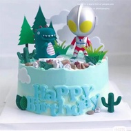 奧特曼蛋糕裝飾擺件卡通咸蛋大號超人怪獸小恐龍兒童生日烘焙插件