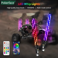 POKERFACE 30cm/1ft Motorcycle Remote Control LED Whip Lights Colorful Flagpole Antenna Whips for UTV
