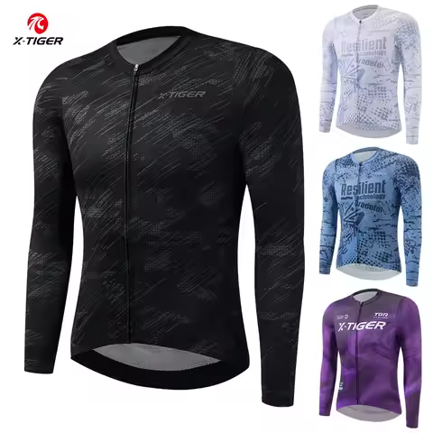 X-TIGER Cycling Jersey Long Sleeve Zipper Cycling Jersey Slim Fit Cycling Jersey Men's Breathable Cy