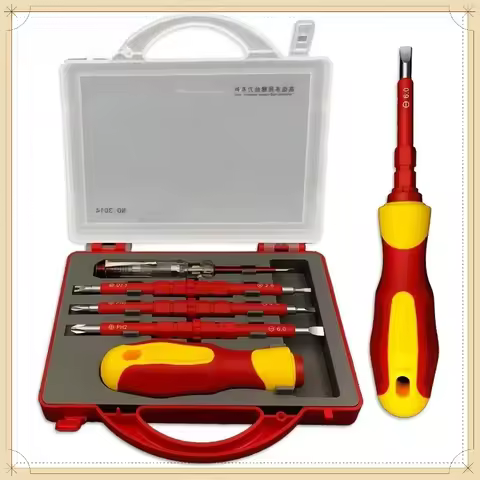 5-in-1 Dual-Purpose Insulated Screwdriver 1000V Anti-Electric Safety Kit with Slotted Cross Bit & Te