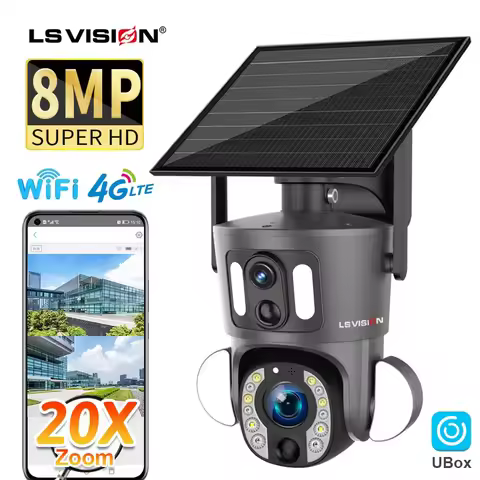 LS VISION 8MP 20X Optical Zoom Dual Screen 4G Sim Solar Camera 4K WiFi PTZ Dual PIR Detection Humano