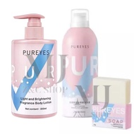 "CANDID SHOP" ( 3 IN 1 ) (PINK) PUREYES WHITENING BODY WASH + PUREYES Mousse Body Whitening Active Derma Soap + NEW PUREYES LIGHT AND BRIGHTENINGFRAGRANCE BODY LOTION