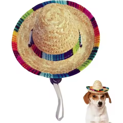 Pet Hat Dog & Cat Straw Sombrero Hat Funny Mexican Sombrero Cap Mini Hat Dog Clothes Pet Caps for Ha
