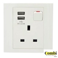 Hager Muse 13A /16A Universal Switched Socket Outlet  with 2 USB Charger (Micro Switch) WGMS113/116I