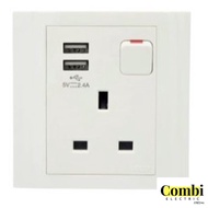 Hager Muse 13A /16A Universal Switched Socket Outlet  with 2 USB Charger (Micro Switch) WGMS113/116ISUSB