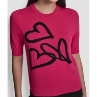 [S] DKNY HOT PINK/BLACK SHORT SLEEVE GRAFFITI HEART SWEATER, P6ASCB97-HKB (SD1889)