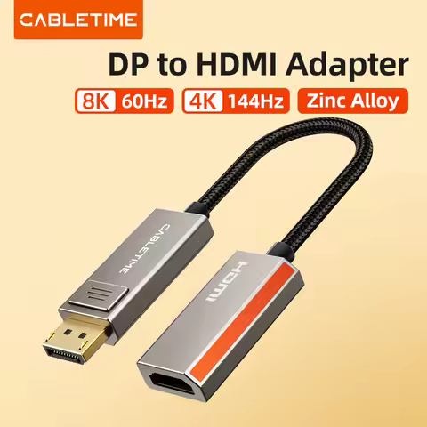 CABLETIME 8K 60Hz DP to HDMI Adapter DP 2.1 Zinc Alloy Displayport to HDMI Adapter 4K/144Hz DP for P