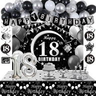 18th Birthday Decorations for Boys, Black White Happy 18th Birthday Decorations for Boy, 18 Year Old