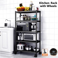 Adjustable Steel Shelf Kitchen Rack 5 Layer Metal Storage Organizer Microwave Oven Rack with Wheels