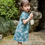 Summer Cheongsam Girls Chinese Style Hanfu Tang Suit Dress Children Cheongsam Small Cheongsam Wave Dress XING