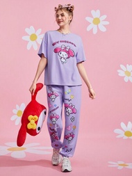 HELLO KITTY AND FRIENDS | SHEIN 漫畫和字母圖案垂墜肩t恤和褲子