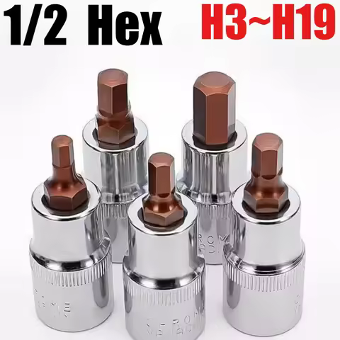 1/2 Hex Bit Socket S2 Hex Bit Adapter Allen Key for Torque Spanner Ratchet H4 H5 H6 H7 H8 H9 H10 H12