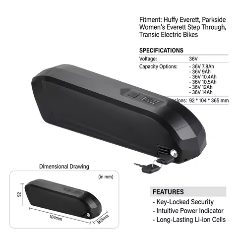 Huffy 36V Hailong E-Bike Battery 10.4Ah 12Ah 14Ah for Huffy Everett Parkside Women's Everett Step Th