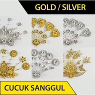 Tradisional Cucuk Sanggul Emas / Perak Pengantin Melayu Gold / Silver Plated Perkahwinan Corak Daun 