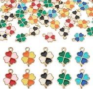 50pcs St. Patrick's Day Four Leaf Clover Charms Alloy Enamel Two Tone 4 Leaf Clover Shaped Pendants 