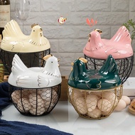 【Hot sale】✶♚☈【Stock】Large Stainless Steel Mesh Wire Egg Storage Basket with Ceramic Farm Chicken Top