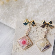 【如初】乾燥花-小雛菊/耳環/耳夾/銀針/垂墜/粉 白