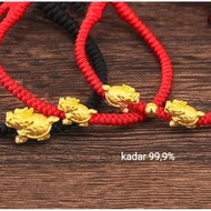 gelang tali cina merah keberuntungan variasi emas asli 24k liontin kura naga double emas