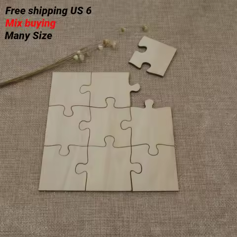 Set of 9 Piece Unfinished Blank Wooden Puzzle Wood Puzzles For DIY Paintable Party Home Favor