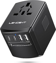 LENCENT Universal Travel Power Adapter, International AC Plug Adaptor with 2 USB C 2 USB A Ports Wal