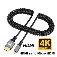 4K 60Hz Micro HDMI Sang HDMI 0.5-2.4M Linh Hoạt Xoắn Ốc Cuộn Nối Dài Nam Cắm Mini HDMI-Tương Thích V