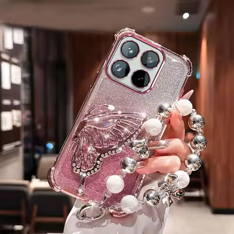 For Xiaomi POCO M8 F8 X8 X7 Pro Max X 8 F8 Ultra F7 Ultra Case Plating Glitter Butterfly wrist Brace