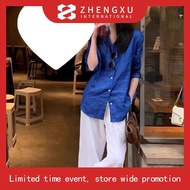 LAHSTORE women's loose long-sleeved linen shirt, youthful, multi-purpose basic design (Orange)