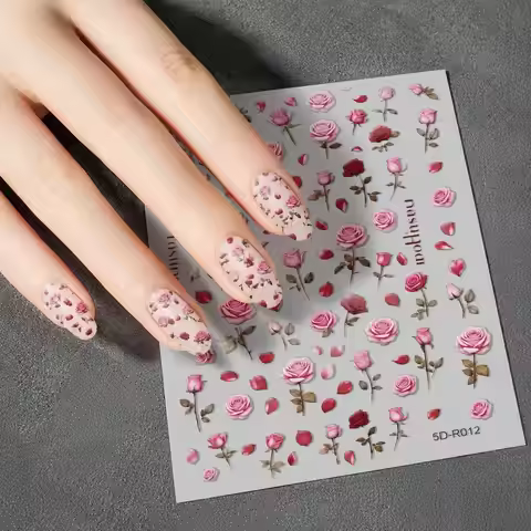 1Pc Ombre Rose Bloom Nail Sticker Mix Translucent Foliage Nail Decal Warm Vintage Fashion For Art Na