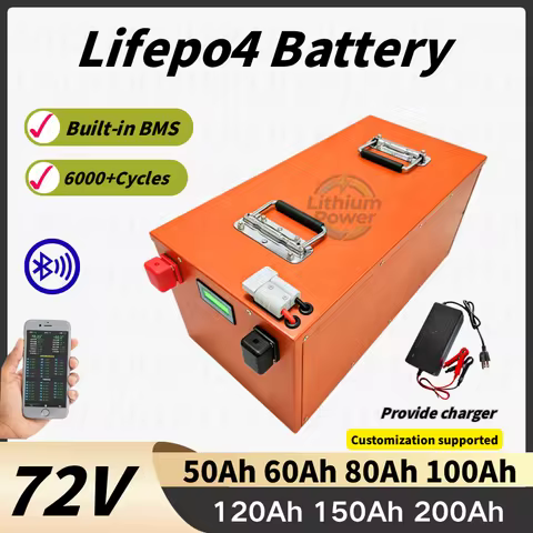 NEW-72V 50Ah 60AH 80AH 100AH 120AH 150Ah 200AH LifePo4 Lithium Battery, Golf Cart, Electric Vehicle+