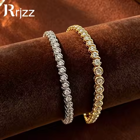 Rrjzz 3mm Full Moissanite Diamond Wavy Pattern Bracelet D-Color Lab Imitation Diamond Women Charm Te
