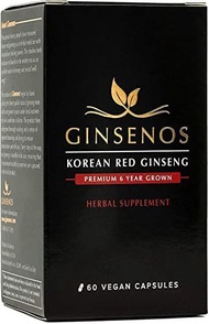 ▶$1 Shop Coupon◀  Ginsenos Premium Korean Red Ginseng - 6 Year Roots - 60 Vegan Capsules - 1700mg -