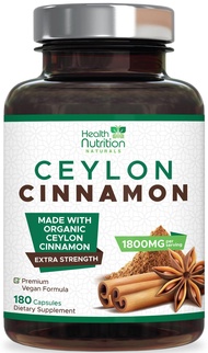 Pure Cinnamon Capsules 1800mg - Certified Organic Ceylon Cinnamon Powder from Sri Lanka, Non-GMO, Gl