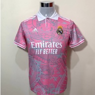 Real Madrid Dragon Jersey Pink Black 23/24 Custom Name Football Jersey Retro Kids Dewasa Edition 22 