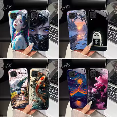 For Huawei P40 Lite Phone Case JNY-LX2 JNY-LX1 Trendy Fantasy Design Tempered Glass Bumper For Huawe