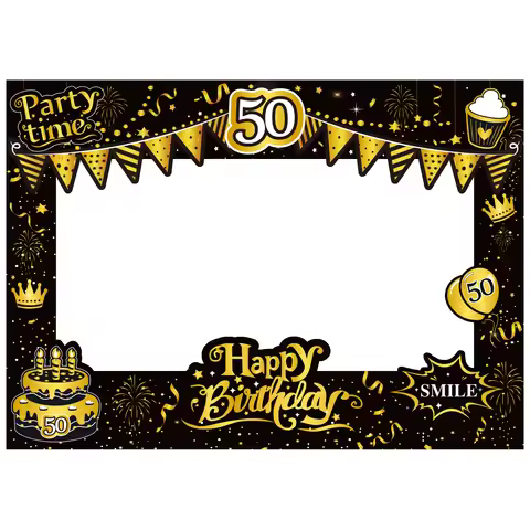 70*50cm Happy Birthday 18/21/30/40/50/60th Years Old black gold paper frame birthday party decoratio