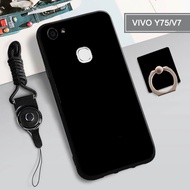 Soft Case for VIVO Y75/V7/1718 Plain Black Cover Drop Protection Phone Cover with Ring Holder &amp; Rope
