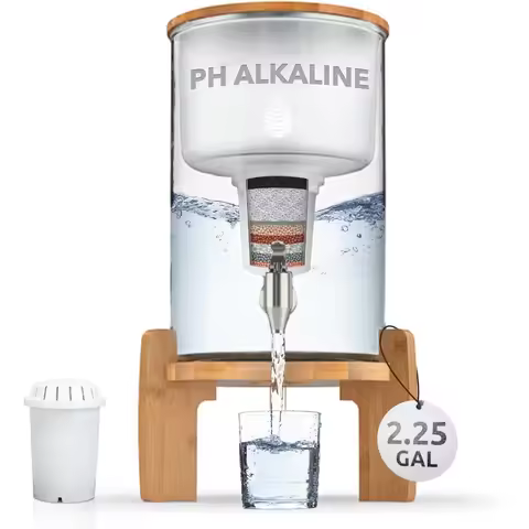 pH Recharge Glass Alkaline Water Filter Dispenser - Countertop Water Filter System - Purifier Pitche