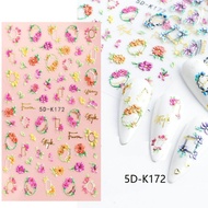 Floral 5D Flower Nail Sticker 5D-K172 Pink Nail Art Decals Summer Nail Slider Charm