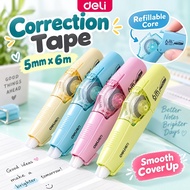 Deli Refillable Pen Type Correction Tape 5mm x 6m Pen Style Replaceable Core for School Office 71461