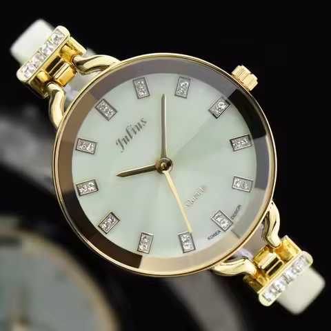 Julius Women's Watch Japan Quartz Mother-of-pearl Hours Top Fine Fashion Bracelet Real Leather Rhine