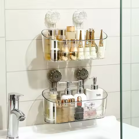 Shower Suction Cup Shelf Basket Light Glacier Pattern One Second Installation bathroom Organizer Sto
