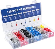 Baomain 1250pcs Wire Copper Crimp Connector Kit AWG 22/20/18/16/14/12/10/8 Assorted Insulated Ferrul